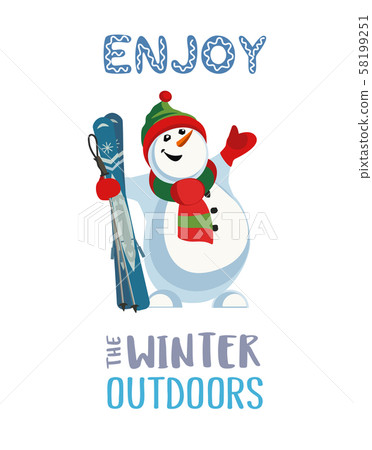 Frosty snowman ski hand drawn flat color vector Frosty snowman ski hand drawn flat color vector 58199251