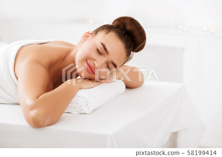 Spa skincare. Woman waiting for massage, free space 58199414