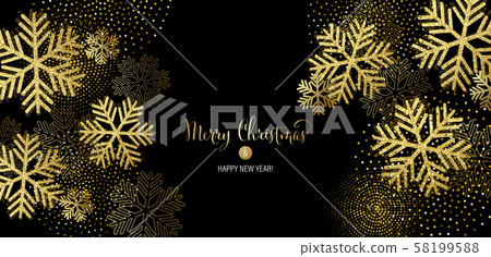 Vector Christmas card with gold snowflakes and glitter 58199588