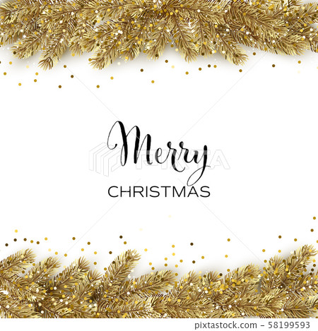 Vector Christmas card with gold christmas tree and glitter 58199593