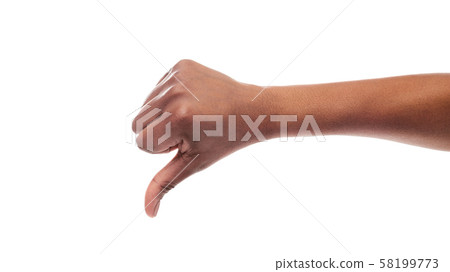 Black female hand showing thumb down, disapproval or dislike gesture 58199773