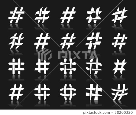 Hashtag white silhouette icons message vector set Hashtag white silhouette icons message vector set 58200320