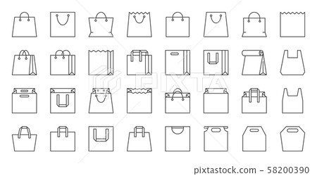 Shopping Bag simple black line icons vector set - Stock Illustration ...