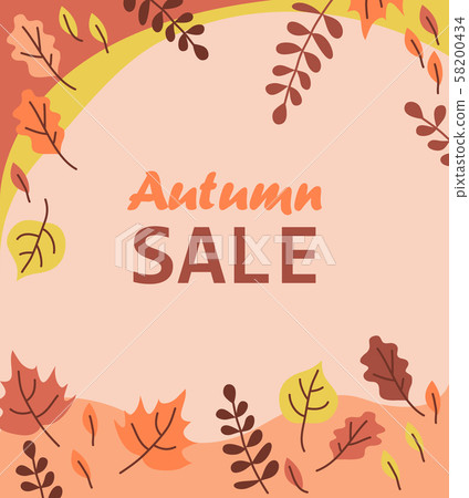 Autumn seasonal vector background frame or border with autumn sale text and colorful hand drawn 58200434