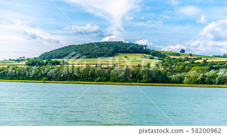Danube River in hilly Wachau Valley landscape, Austria Danube River in hilly Wachau Valley landscape, Austria 58200962