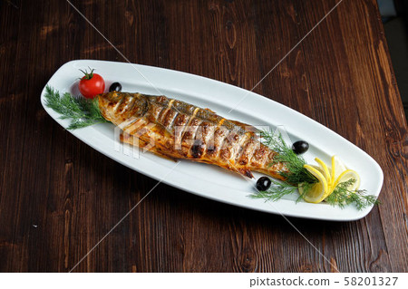 Grilled dorado with vegetables . catering menu Grilled dorado with vegetables . catering menu 58201327