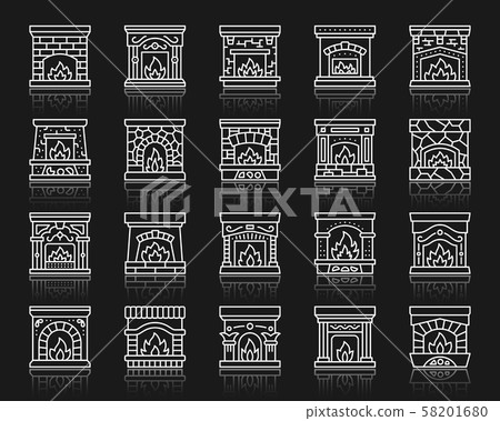 Fireplace simple white line icons vector set Fireplace simple white line icons vector set 58201680
