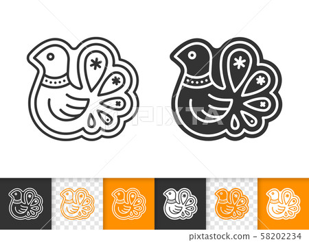 Gingerbread Cookie bird black line vector icon 58202234