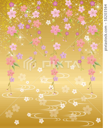 Cherry Blossom Hanging Ornament, Petal Background, Kyoto Streamline, Japanese Style, Watercolor, Hand-painted 58203564