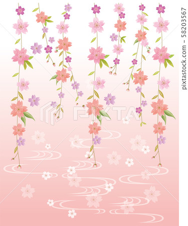 Cherry Blossom Hanging Ornament, Petal Background, Kyoto Streamline, Japanese Style, Watercolor, Hand-painted 58203567