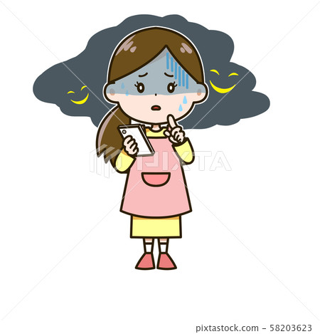 Illustration of a woman who is afraid of smartphone abuse 58203623