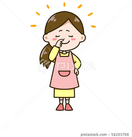 一個女人幸福地構成鼻子的插圖 58203708