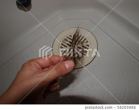 一個女人的手注定要用一根手指在排水管中捏她的頭髮 58203988