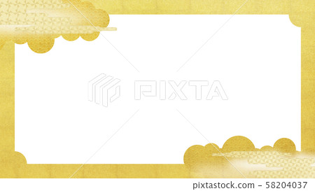 背景日式日本風格日式日本紙金葉雲藍色波浪框架 58204037