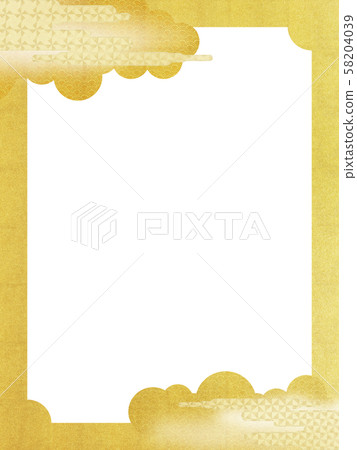 背景日式日本風格日式日本紙金葉雲藍色波浪框架 58204039