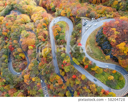 Aerial view Nikko no Irohazaka, autumn leaves 58204728