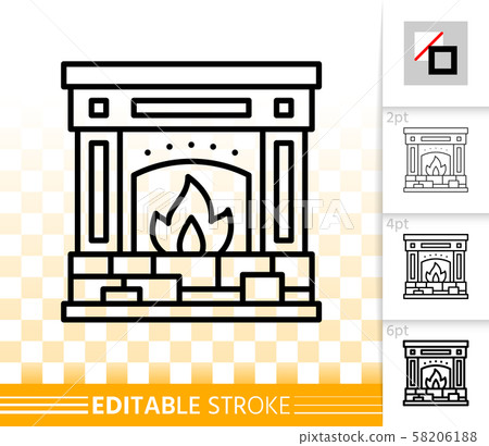 Fireplace simple open fire black line vector icon Fireplace simple open fire black line vector icon 58206188