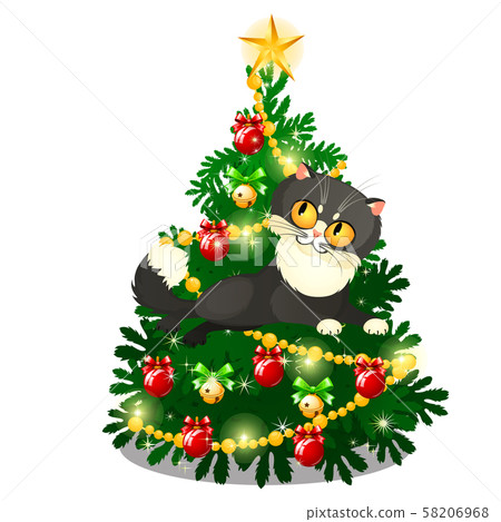 Funny animated cat with yellow eyes jumping in... - Stock Illustration  [58206968] - PIXTA