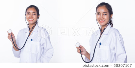 Doctor Nurse woman in labcoat uniform stethoscope 58207107