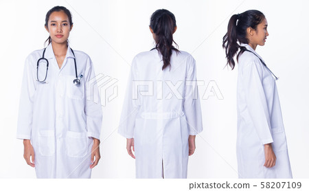 Professional Asian Beautiful Doctor Nurse woman in labcoat uniform hair stethoscope smiles, stands and walks in Medical hospital, studio lighting white background, collage group pack portrait 360 Professional Asian Beautiful Doctor Nurse woman in labcoat uniform hair stethoscope smiles, stands and walks in Medical hospital, studio lighting white background, collage group pack portrait 360 58207109