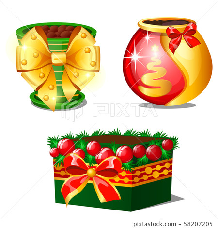 A set of flower pots isolated on a white background. Idea of handmade gift. Sketch of Christmas A set of flower pots isolated on a white background. Idea of handmade gift. Sketch of Christmas 58207205
