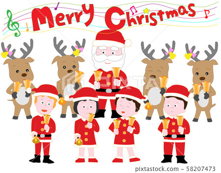 Playing a handbell at a Christmas concert 58207473
