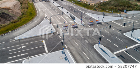 Aerial photograph of road cross under construction. building new streeet area connection Viewpoint Aerial photograph of road cross under construction. building new streeet area connection Viewpoint 58207747