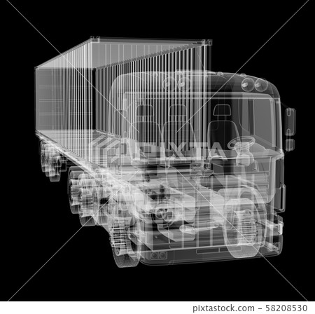 X-ray of heavy truck with semi-trailer on black... - Stock Illustration ...