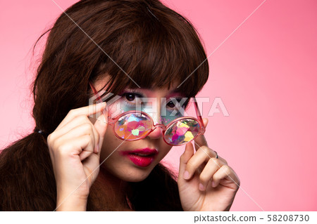 Fashion Model Woman wear Kaleidoscope Glasses 58208730
