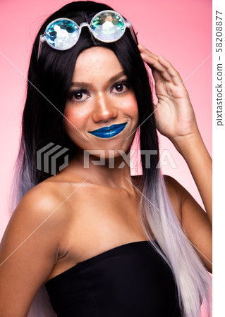 Fashion Model Woman wear Kaleidoscope Glasses Fashion Model Woman wear Kaleidoscope Glasses 58208877