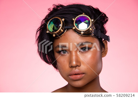 Fashion Model Woman wear Kaleidoscope Glasses 58209214