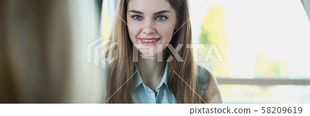 young pretty business ledy sit in cafe 58209619