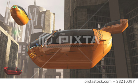Autonomus Electric Vehicle EV AV Taxis Future Concept 3D Illustration 58210397