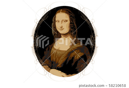Mona Lisa image round frame decoration black background 58210658