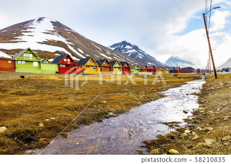 Colorful wooden houses at Longyearbyen in Svalbard Colorful wooden houses at Longyearbyen in Svalbard 58210835