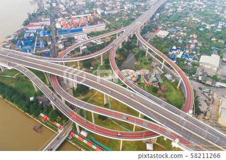 Circle traffic road intersection top view 58211266