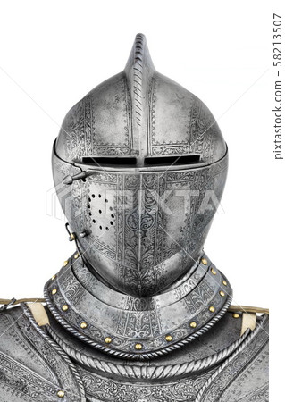old ancient medieval helmet isolated on white old ancient medieval helmet isolated on white 58213507