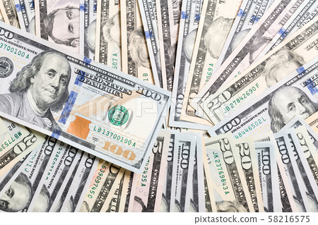 100 dollar bill on various US Dollar billss Top 58216575
