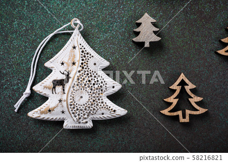 Festive background with wooden christmas tree 58216821