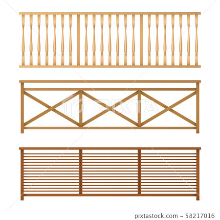 Wooden fences, handrails realistic vector set 58217016