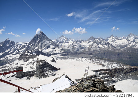 Matterhorn against the backdrop of clouds from the Glacier Paradise observatory, the highest point in Europe 58217943
