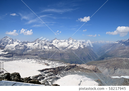Jungfrau and Mönch in the back of the Matter Valley from Glacier Paradise Observatory, the highest point in Europe 58217945