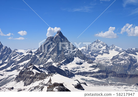 Matterhorn and Dan Blanche from Glacier Paradise Observatory, the highest point in Europe 58217947