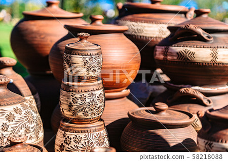 Hand made ceramic pottery on autumn open fair 58218088