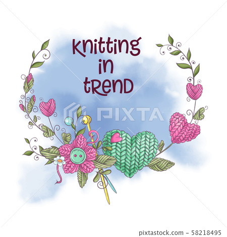 Cartoon watercolor wreath of knitted elements Vector illustration Cartoon watercolor wreath of knitted elements Vector illustration 58218495