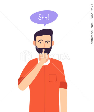 Shh man. Business secret, serious male with silence hand gesture at closed mouth. Silence please 58219474