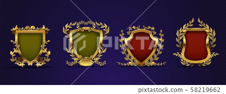 Heraldic elements. Shield, laurel wreath. Royal heraldic vector emblems in victorian style Heraldic elements. Shield, laurel wreath. Royal heraldic vector emblems in victorian style 58219662