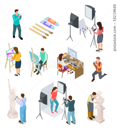 Isometric artist. Art studio artistic photo sculpture artists sculptor painting working picture 58219688