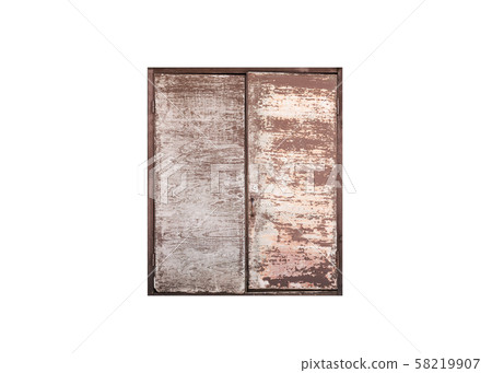 Closed grungy wooden door isolated Closed grungy wooden door isolated 58219907