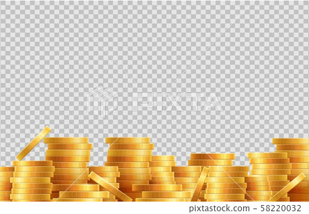 Stacks of coins vector. Lot golden coins isolated on transparent background 58220032